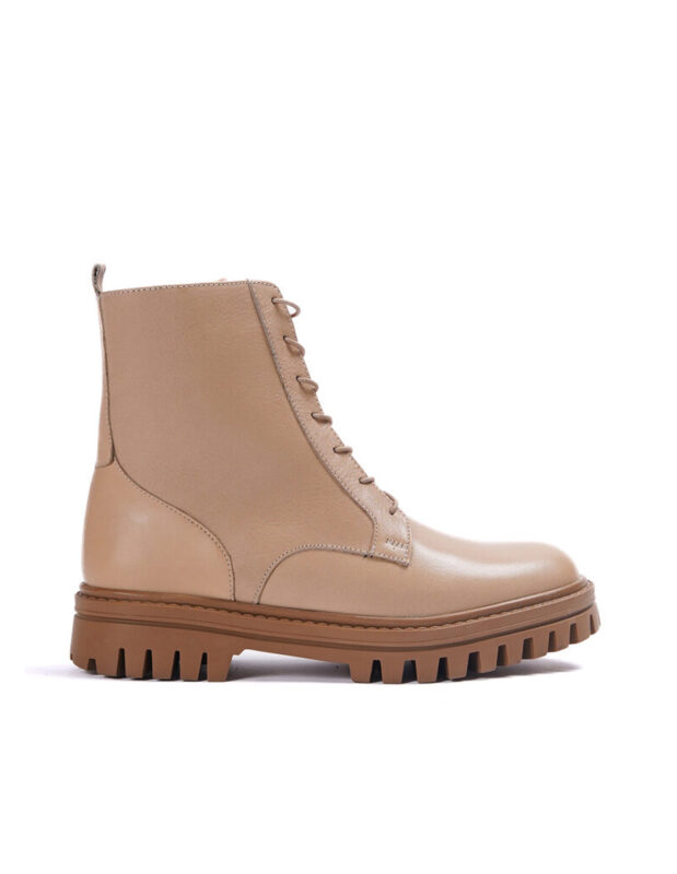 Beige Faux Leather Ankle High Biker Boots - Alija